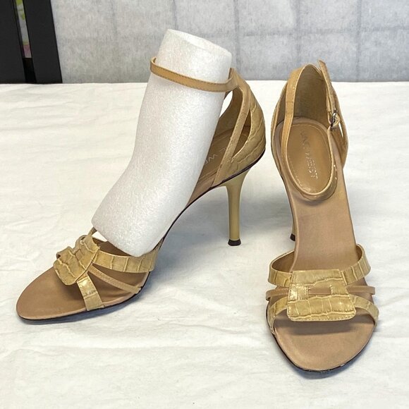 Nine West Shoes - Nine West Karna Beige Strappy Reptile Leather Spike Heel Ankle Sandals 8